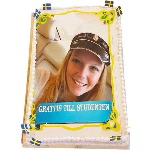 Fyrtkantig bildtårta med student motiv 1 - Mintårta