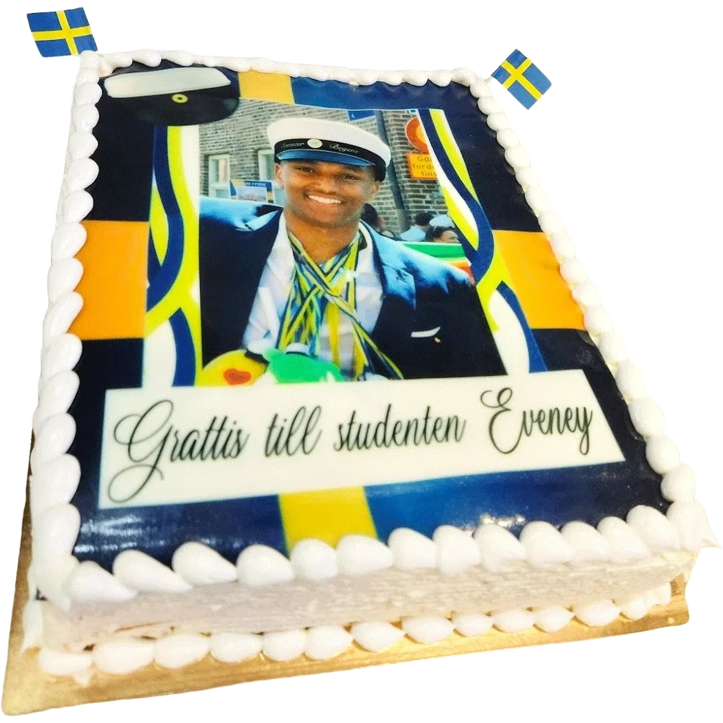 Fyrtkantig bildtårta med student motiv 2 - Mintårta