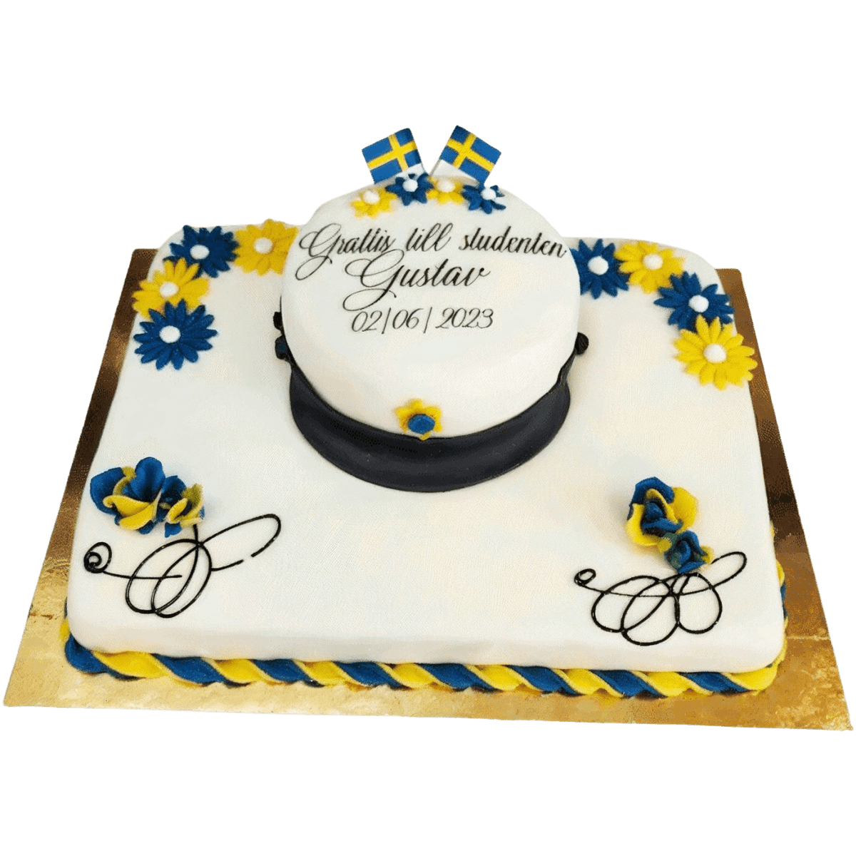 Fyrtkantig student tårta med mössa - Mintårta