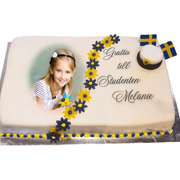 Fyrtkantig studenttårta med bild - Mintårta